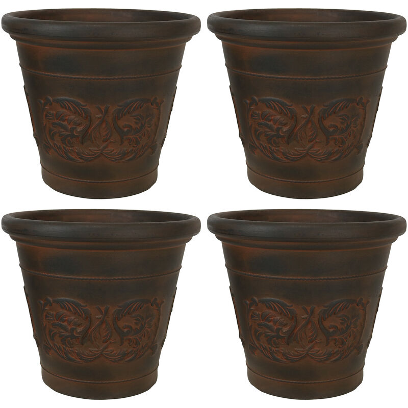 Sunnydaze 16 in Arabella Dual-Wall Polyresin Planter - Rust