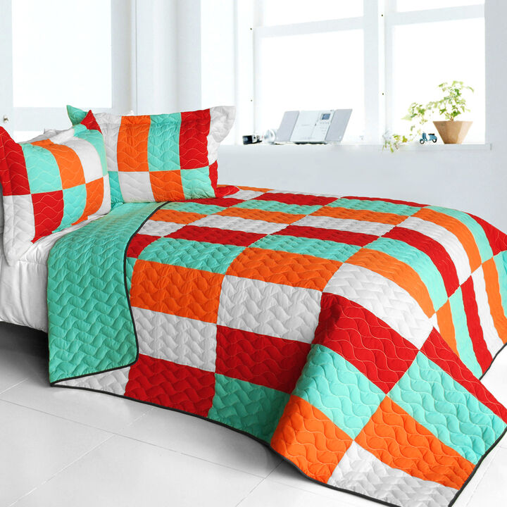 Vermicelli Quilted Patchwork Bedding Set Queen Size Kaleidoscope Design
