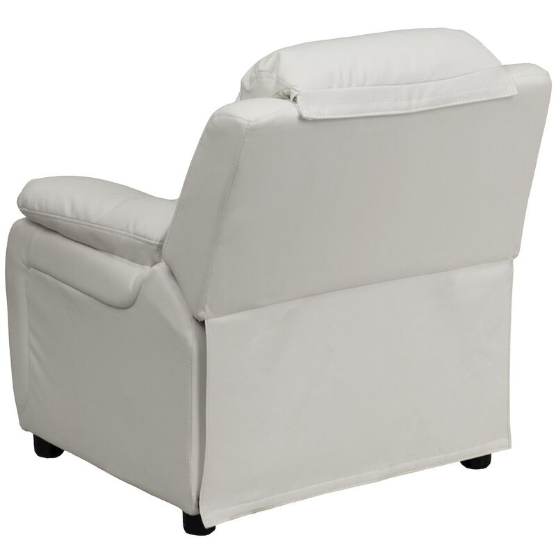 Flash Furniture Deluxe Padded Contemporary White Vinyl Kids Recliner with Storage Arms