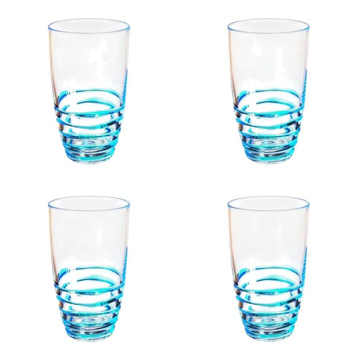 HomeRoots Set of Four Clear and Blue Swirl Acrylic Highball Glasses
