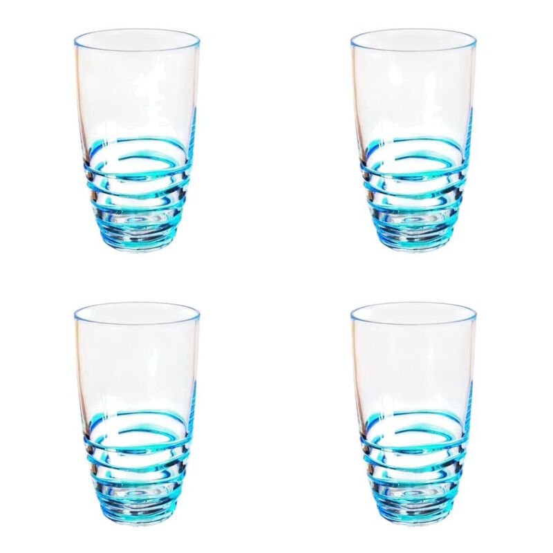 HomeRoots Set of Four Clear and Blue Swirl Acrylic Highball Glasses image number 0