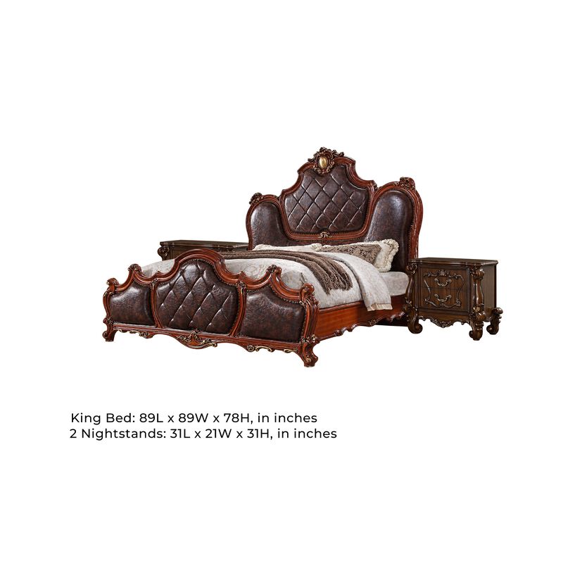 3pc King Bedroom Set, Brown, 2 Nightstands image number 7