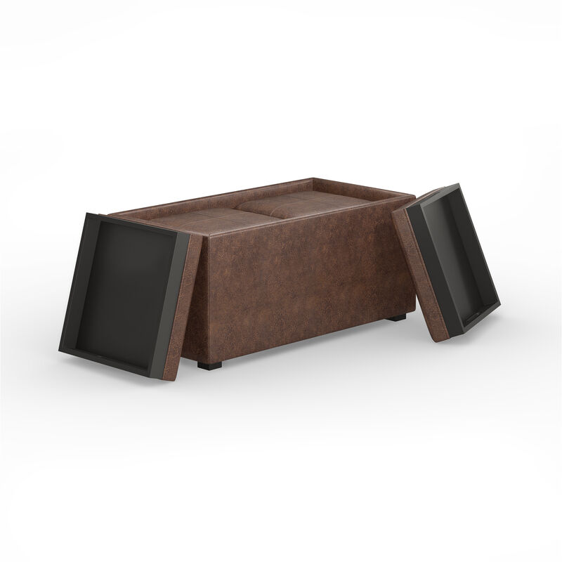 Avalon 5 Piece Storage Ottoman in Distressed Chestnut Brown Faux Leather