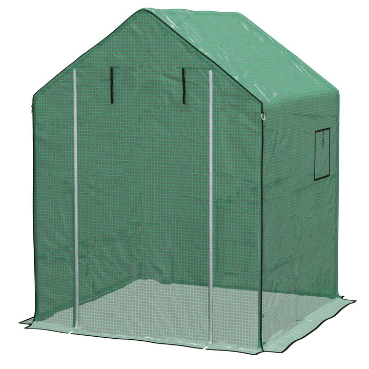 Outsunny 1 Piece Walk-in Greenhouse Replacement Cover for 01-0472 w/ Roll-up Door and Mesh Windows, 55"x56.25"x74.75" Reinforced Anti-Tear PE Hot House Cover (Frame Not Included), White
