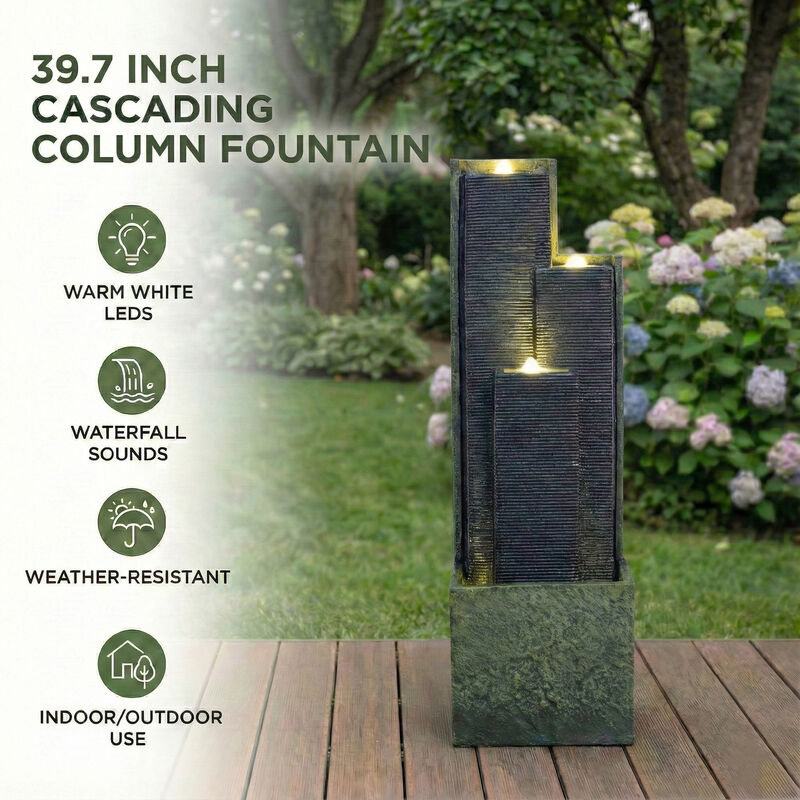 39'' H Outdoor Water Fountain Modern Cascading Freestanding Fountain image number 4