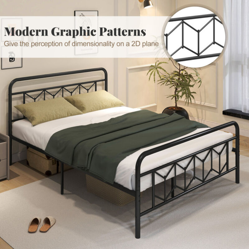 Platform Bed with High Headboard and Snap Lock Metal Slats Support image number 8