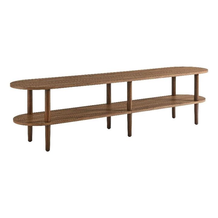 Modway Torus Oval TV Stand with Shelves in Light Oak - 69 Inch Wood Entertainment Center for Living Room - Curved Round Media Console with Open Storage