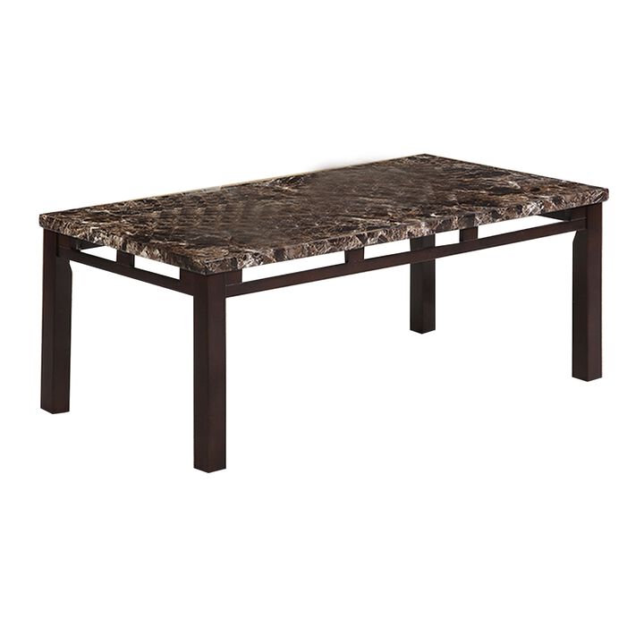 Sem Coffee and End Table Set of 3, Faux Marble Top, Brown Metal Frame - Benzara