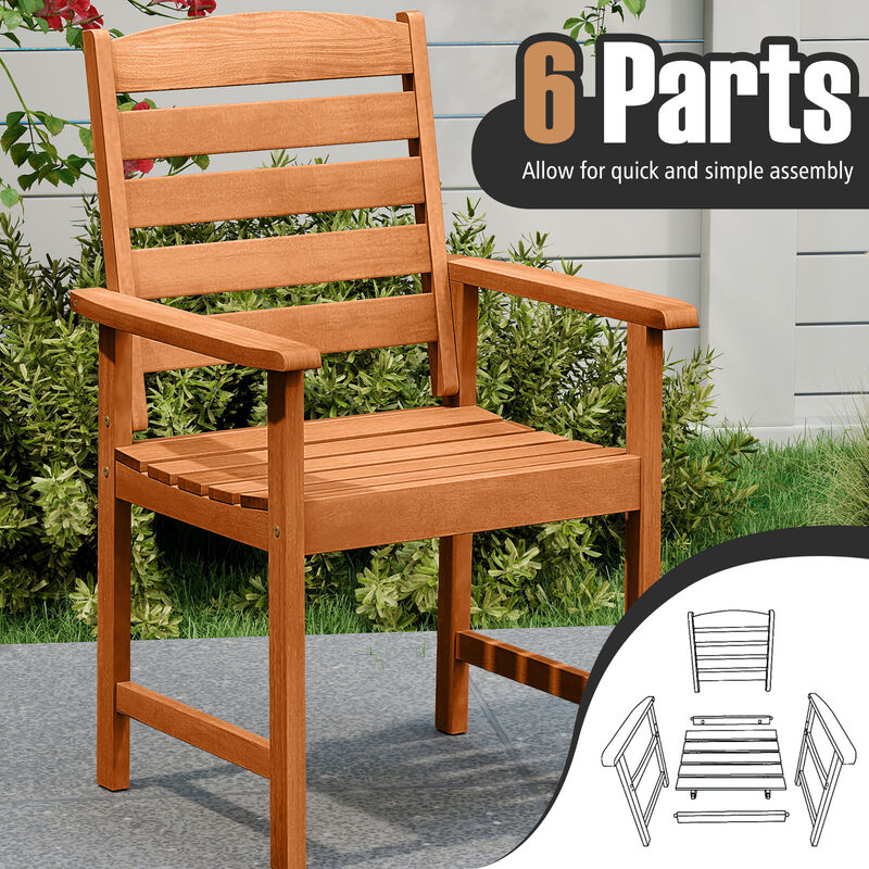 2-Piece Solid Wood Patio Dining Chairs – Comfortable Angled Backrest & Slatted Design