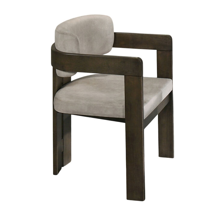 Diny Dining Armchair, Gray Polished Microfiber, Walnut Brown Wood