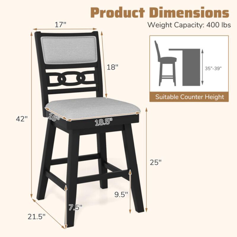 Hivvago 25 Inch Bar Stools Set of 2 with Upholstered Backrest and 360° Rotation Seat