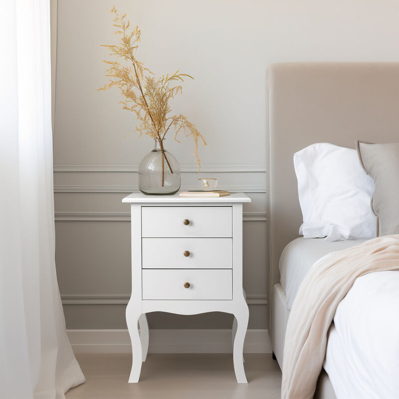 Sleek European Bedside Table, Three Drawer Nightstand for Bedroom Storage and Organization