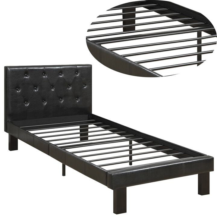 Faux Leather Upholstered Twin size Bed With tufted Headboard Black
