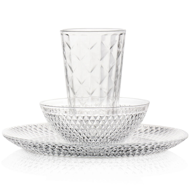 Gibson Home Clearview Diamond 12 Piece Embossed Glass Dinnerware Set