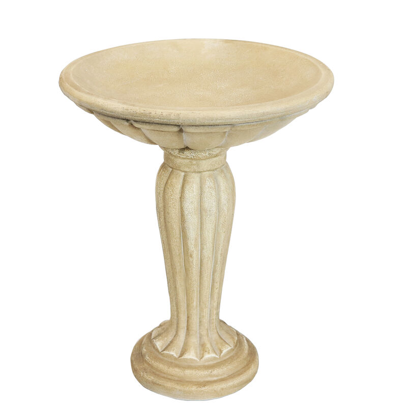 Sunnydaze Grecian Glass Fiber Reinforced Concrete Bird Bath - 16 in - Cream