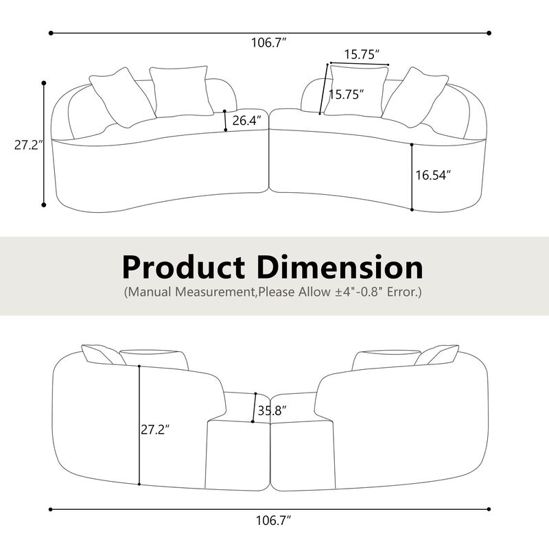 Clihome Curved Four Seater Grey Full Compression Sponge Sofa, Teddy Velvet Fabric, No-Assembly image number 4