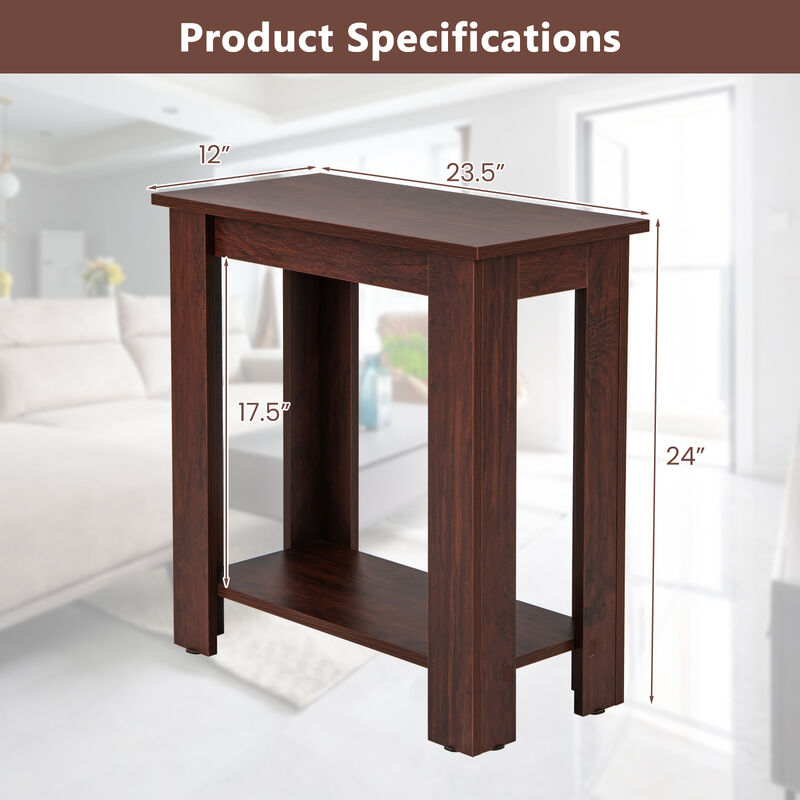2-Tier Modern End Table with Storage Shelf, Compact Design for Small Spaces