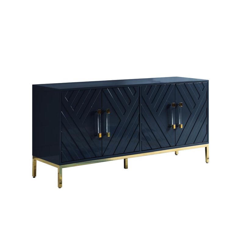 Best Master Furniture Junior 64 Transitional Wood Sideboard in Navy/Gold Plated