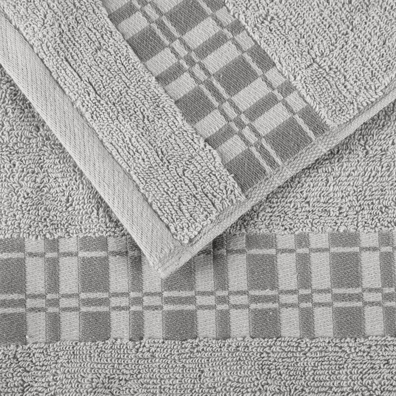 4-Piece Cotton Bath Towel Set with Geometric Border Design image number 2