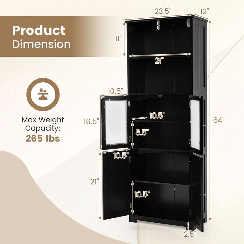 6-Tier Bathroom Cabinet with Open Storage and Adjustable Shelves – Freestanding Design