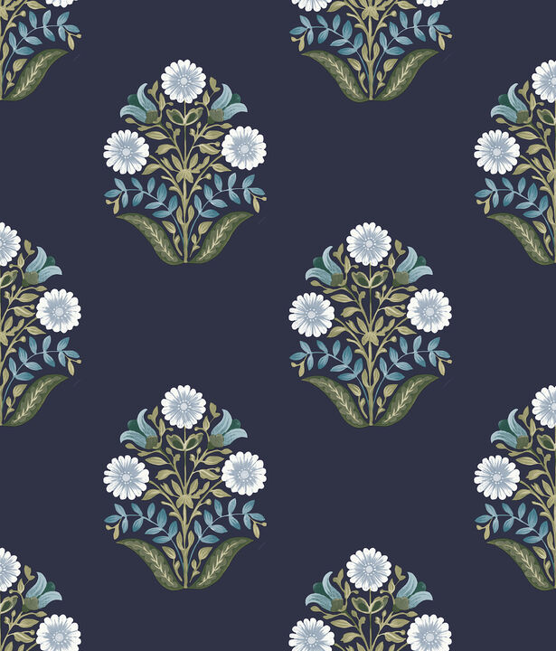 Sophie Navy Floral Medallion Peel & Stick Wallpaper