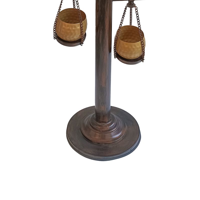 52 Inch Tall Plant Stand with 4 Hanging Pots, Antique Bronze, Gold, Black-Benzara