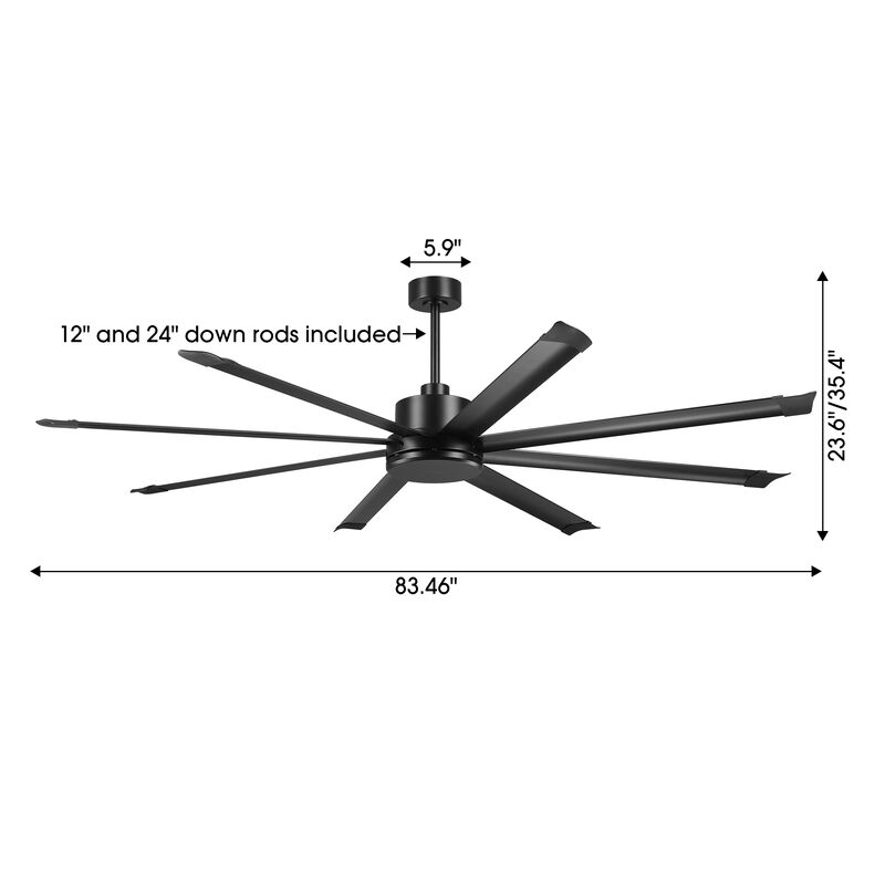 84" Industrial Black Reversible 8 Aluminum Fan Blades Large Ceiling Fan with Remote for Garage, Warehouse, Porch, Living Room image number 5
