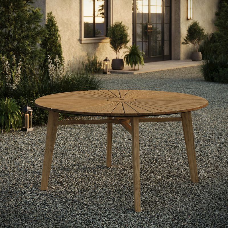 Cielo 59" Sunburst Outdoor Patio Teak Dining Table image number 8