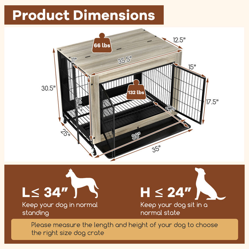 Steel Frame Dog Crate with Flip-Up Access, 3 Secure Doors & Removable Tray For Dogs image number 4