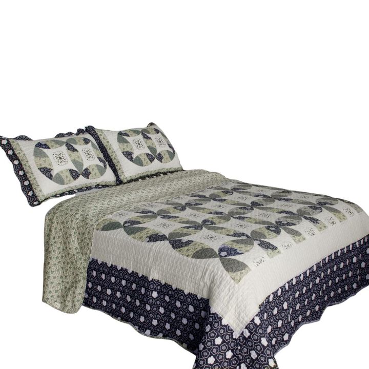 3-Piece Cotton Vermicelli Quilted Printed Quilt Set with Matching Pillow Shams