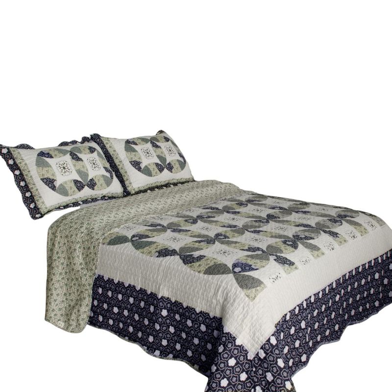 3-Piece Cotton Vermicelli Quilted Printed Quilt Set with Matching Pillow Shams image number 1