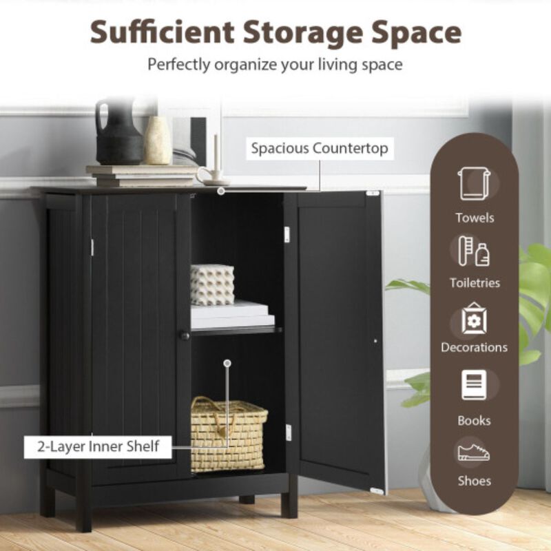 2-Door Freee-Standing Cabinet with Shelf-Black image number 3