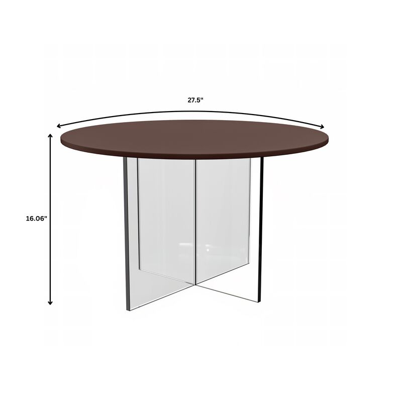 LeisureMod Coffee Table with Round Tabletop and Sturdy Acrylic Cross Base – Modern Accent Table for Living Room, Office, and Contemporary Spaces – Valore Series