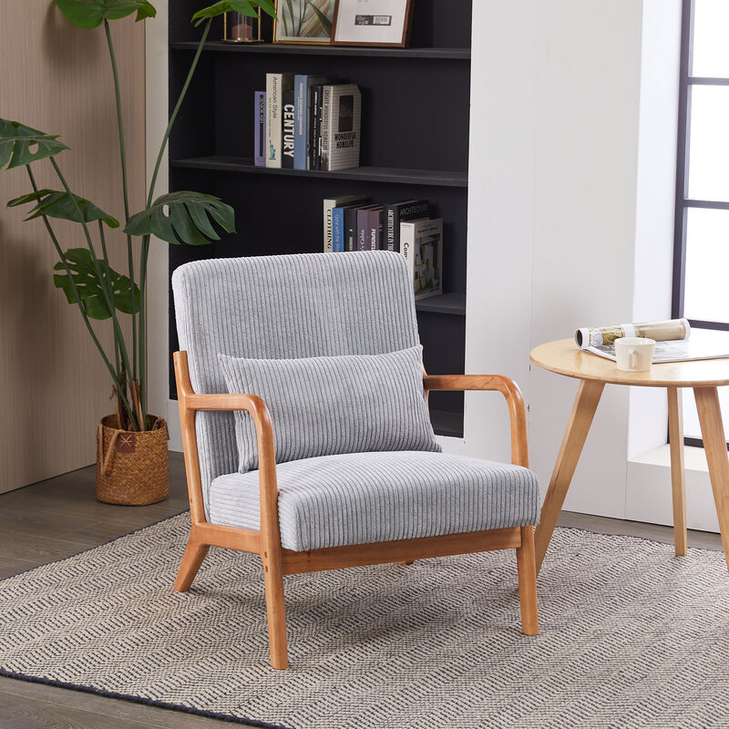 Mid-Century Modern Accent Chair with Pillow, Upholstered Lounge Chair with Solid Wood Frame and Armrests for Living Room Bedroom Reading Nook image number 1