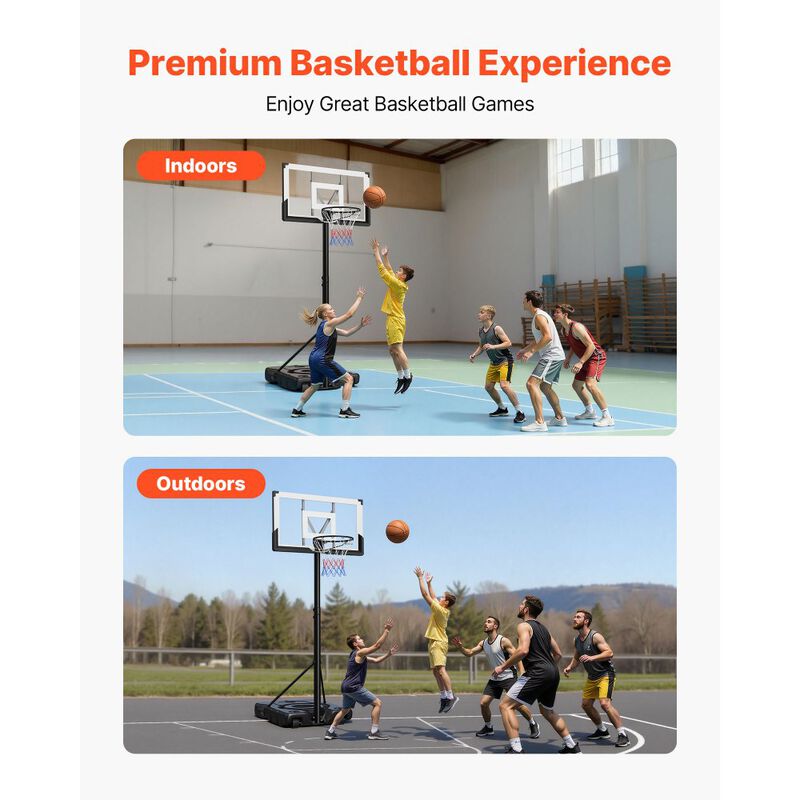 Portable Basketball Goal System with Adjustable Height, PC Backboard and Rolling Base-Black image number 7
