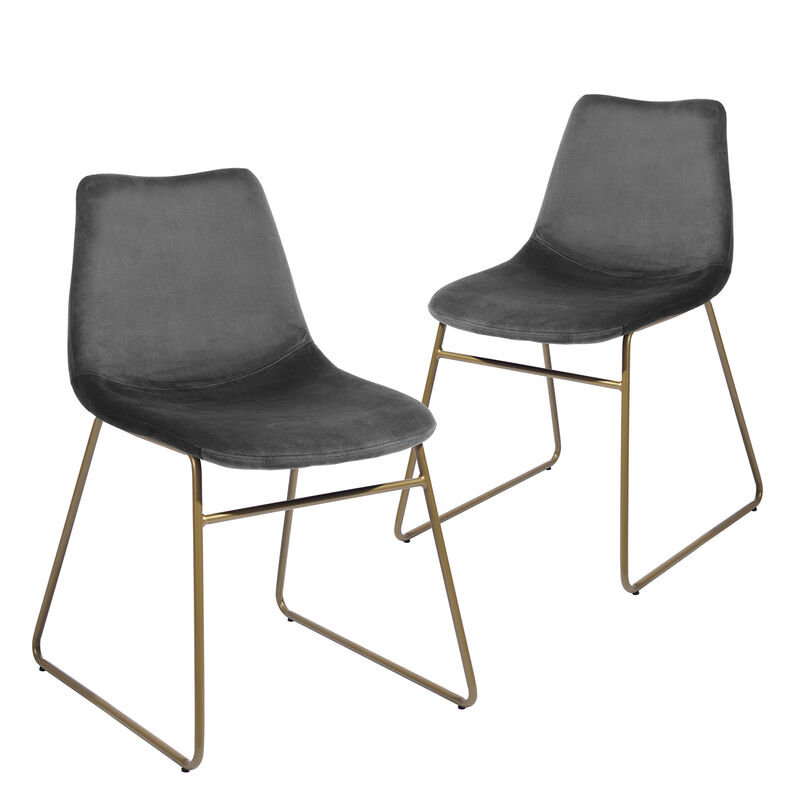 HomeRoots Set of Two Dark Green and Gold Velvet and Metal Dining Side Chairs