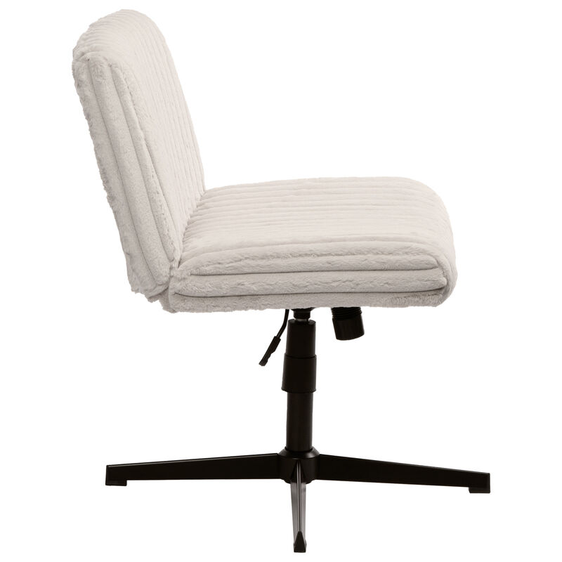 HomeRoots Ivory And Black Adjustable Height Faux Fur Swivel Rolling Gaming Chair image number 3