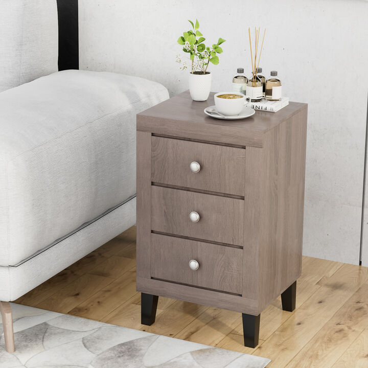 Modern Nightstand with 3 Drawers for Bedroom Living Room-Gray