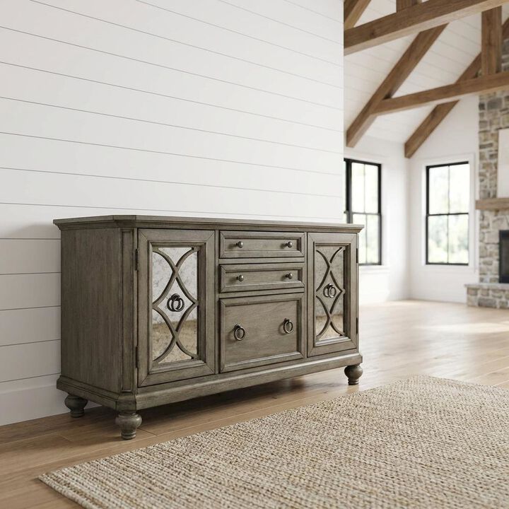 Liberty Furniture Rustic Credenza in Heathered Taupe with Storage and Wooden Finish