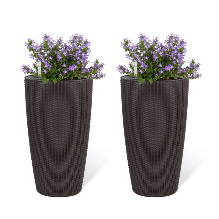 WOW PIONEER Set of 2 Tall Indoor Outdoor Planters with Automatic Watering System, Water Level Monitor, Inner Bucket for Garden, Patio, Porch, Backyard