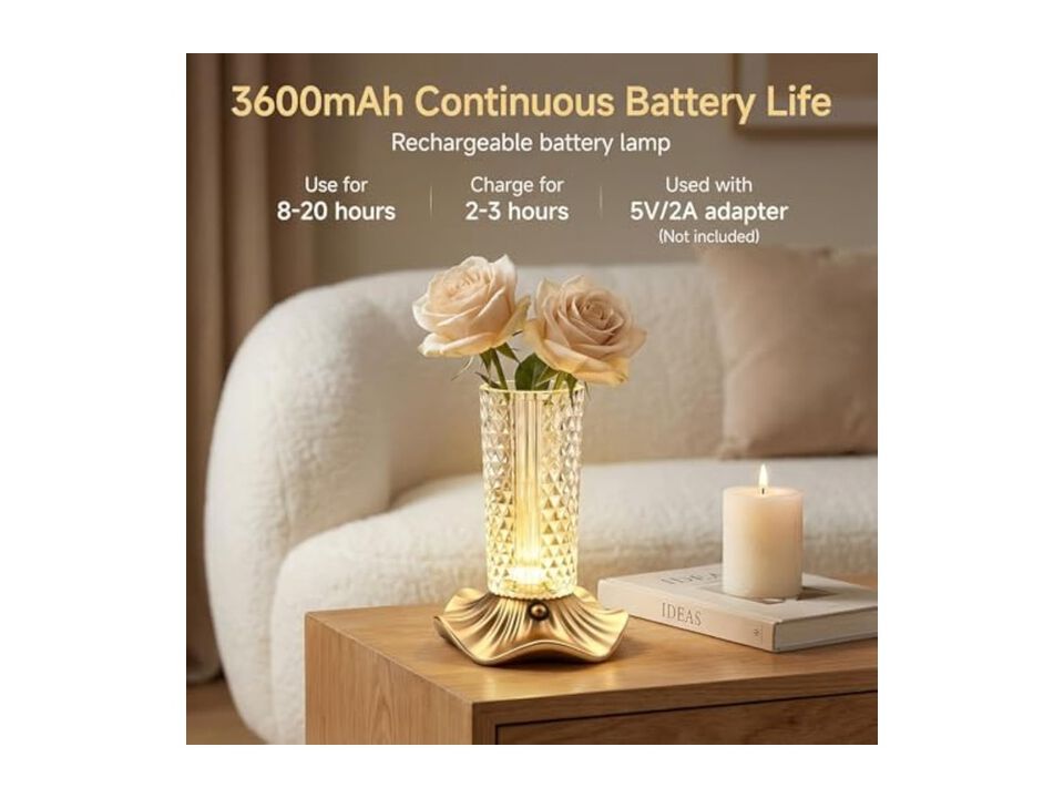 Rechargeable Cordless Touch Control Crystal Table Lamp For Bedroom Patio Outdoor