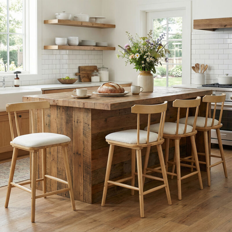 Christopher Knight Home Lilia Modern Rubberwood Upholstered Counter Stools with Curved Open Backrest (Set of 4) image number 1