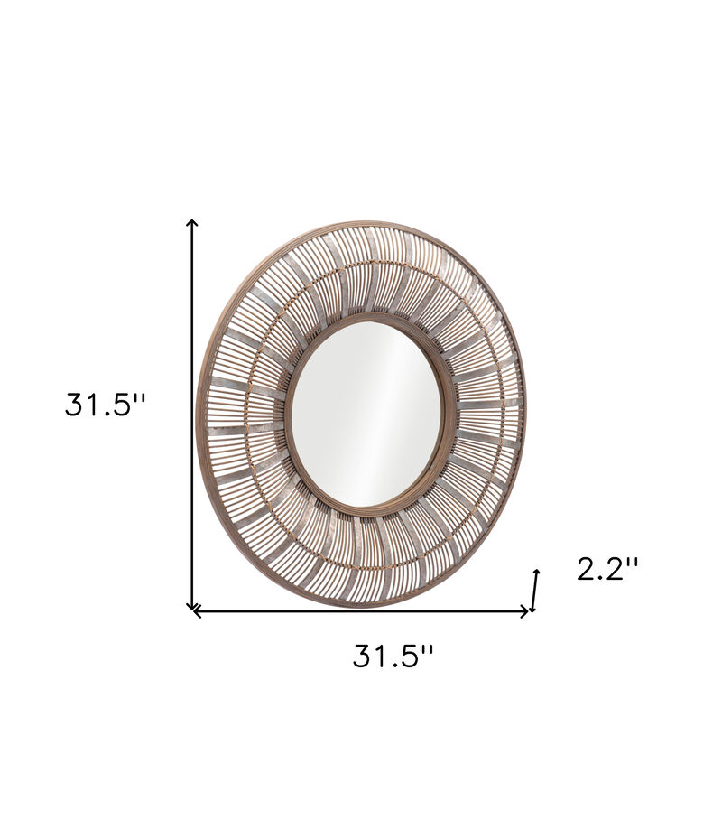 HomeRoots 32" Brown Round Accent Mirror image number 6