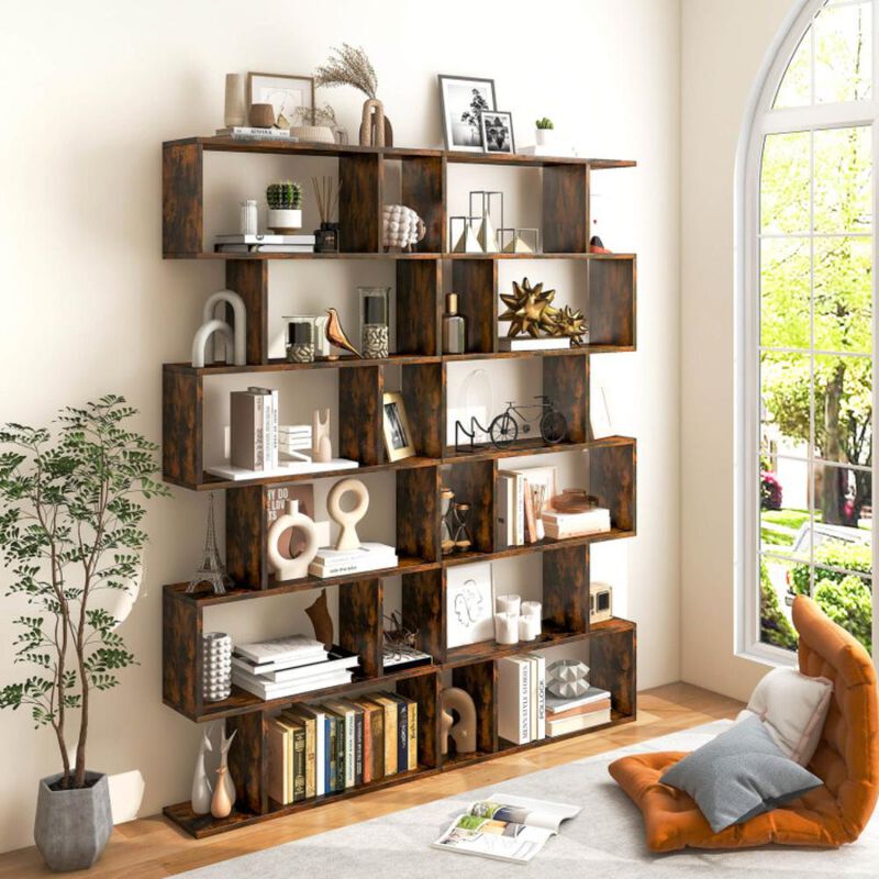 Hivvago 6 Tier S-Shaped Bookshelf Storage Display Bookcase Decor Z-Shelf