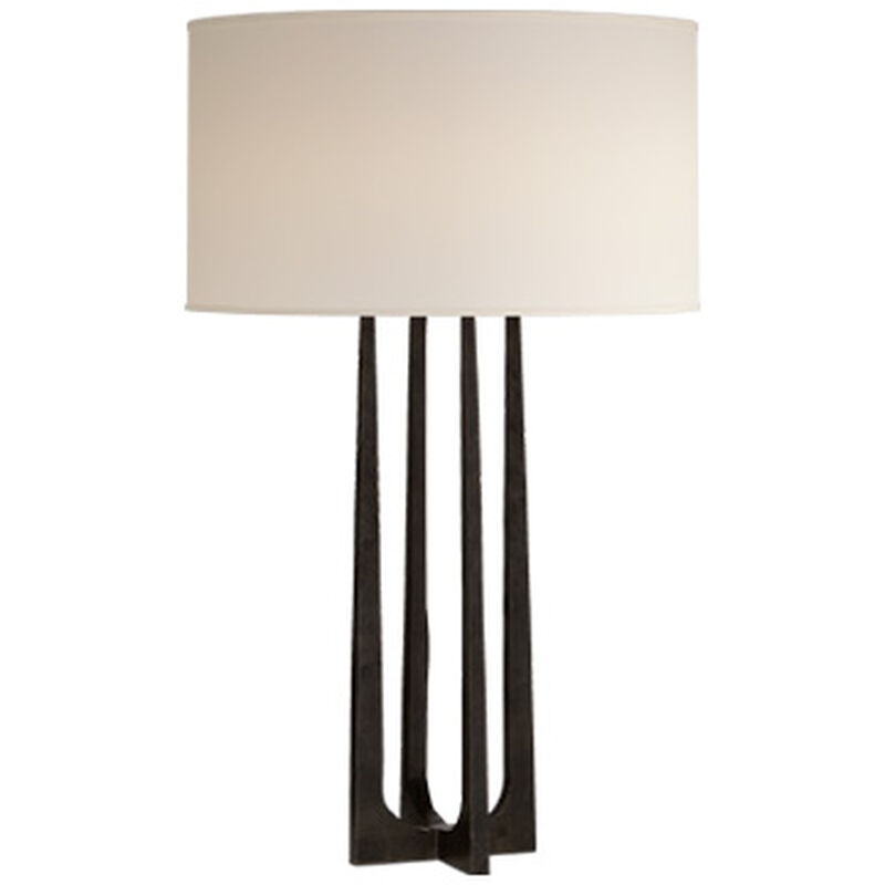 Scala Hand-Forged Table Lamp in Aged Iron with Natural Percale Shade