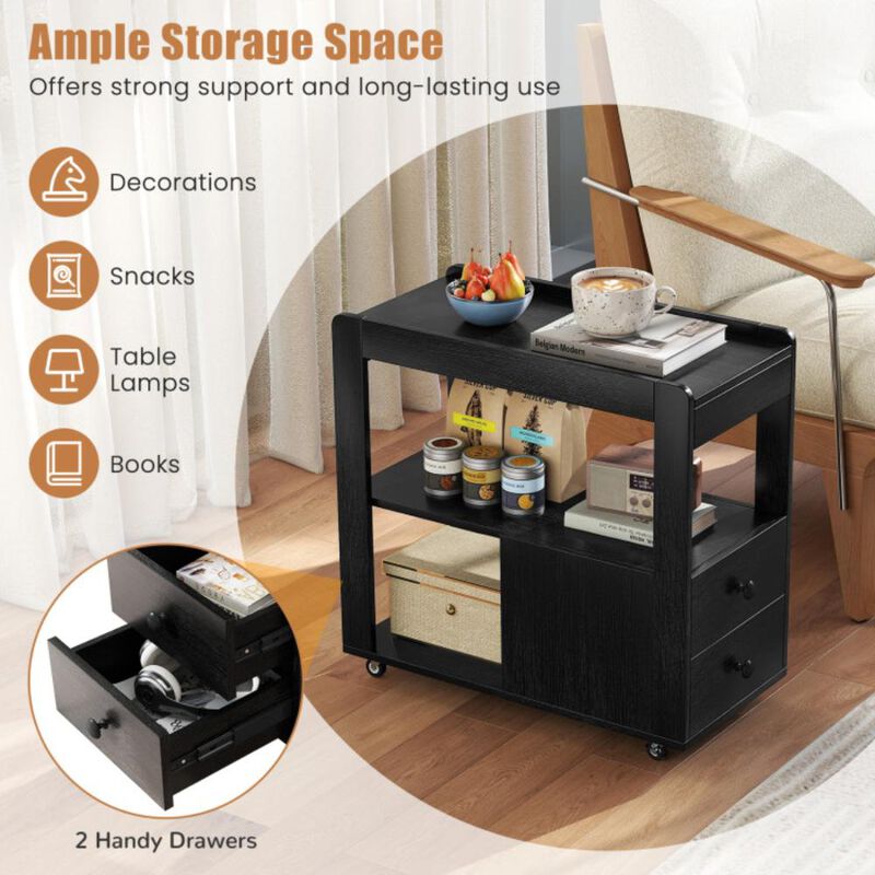 Hivvago 2-Drawer Sofa Side Table with Shelves for Living Room