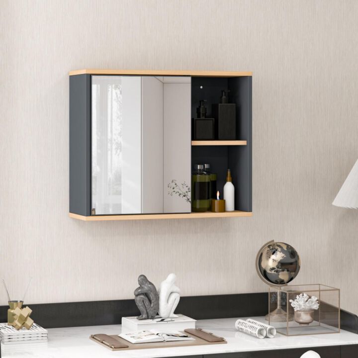 Hivvago Bathroom Wall Mounted Cabinet with Single Mirror Door and Adjustable Shelf-Gray