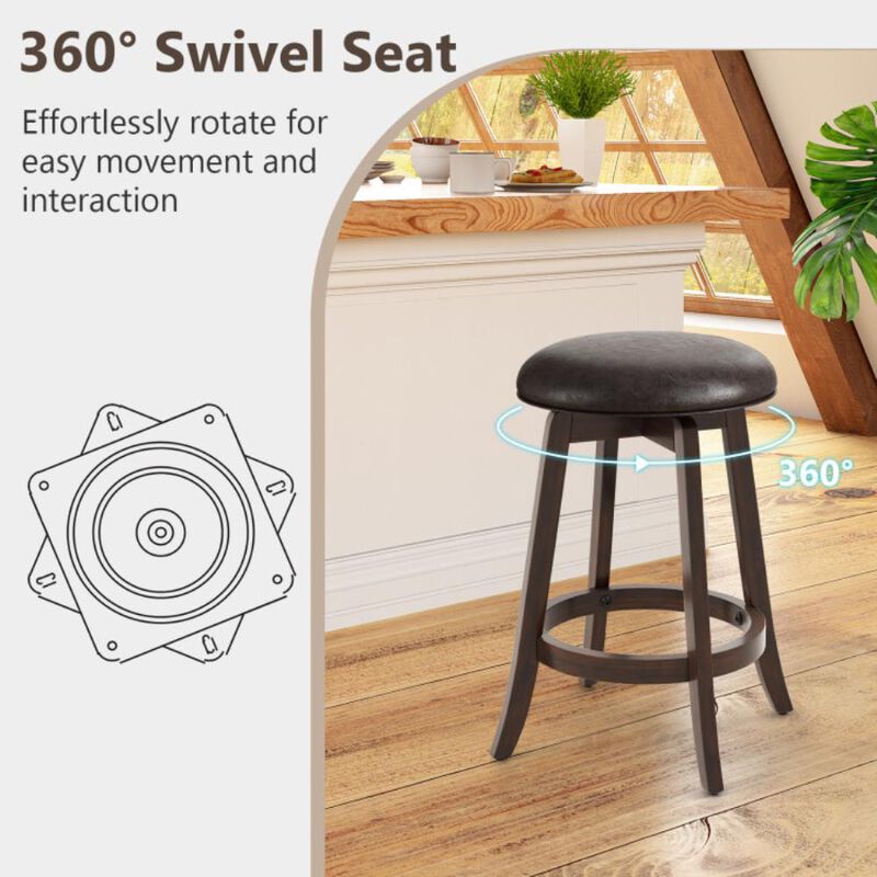 Hivvago Set of 2 Upholstered PU Leather Bar Stool with 360&deg; Swivel Round Seat