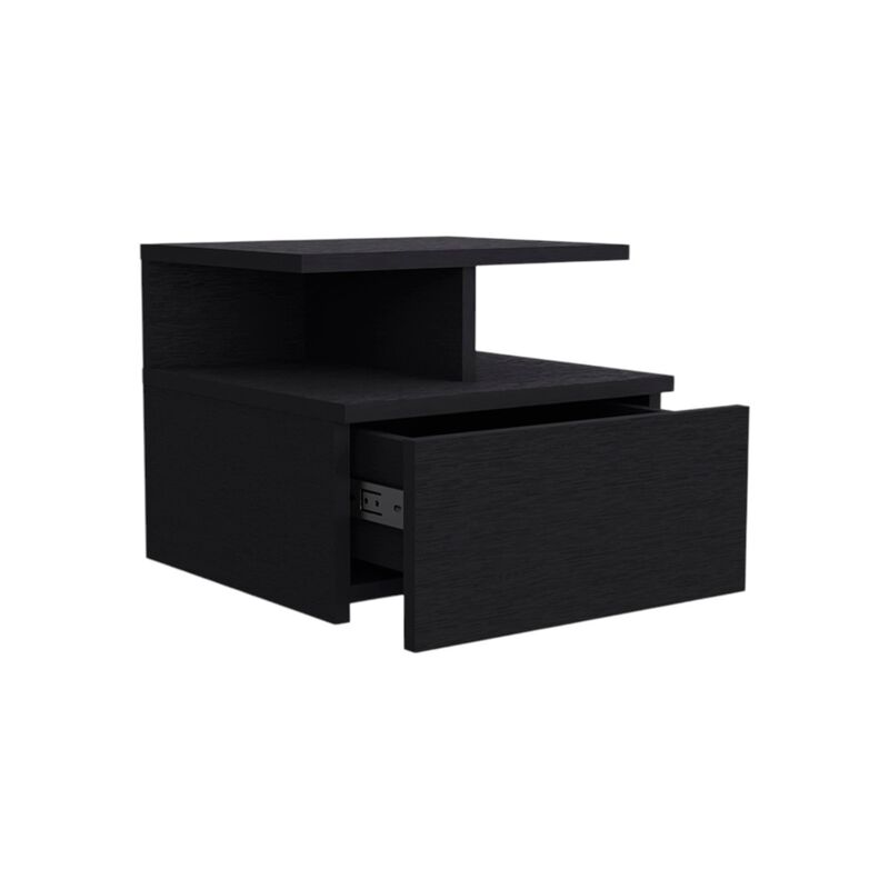 HomeRoots 14" Black Wood One Drawer Floating Nightstand image number 2