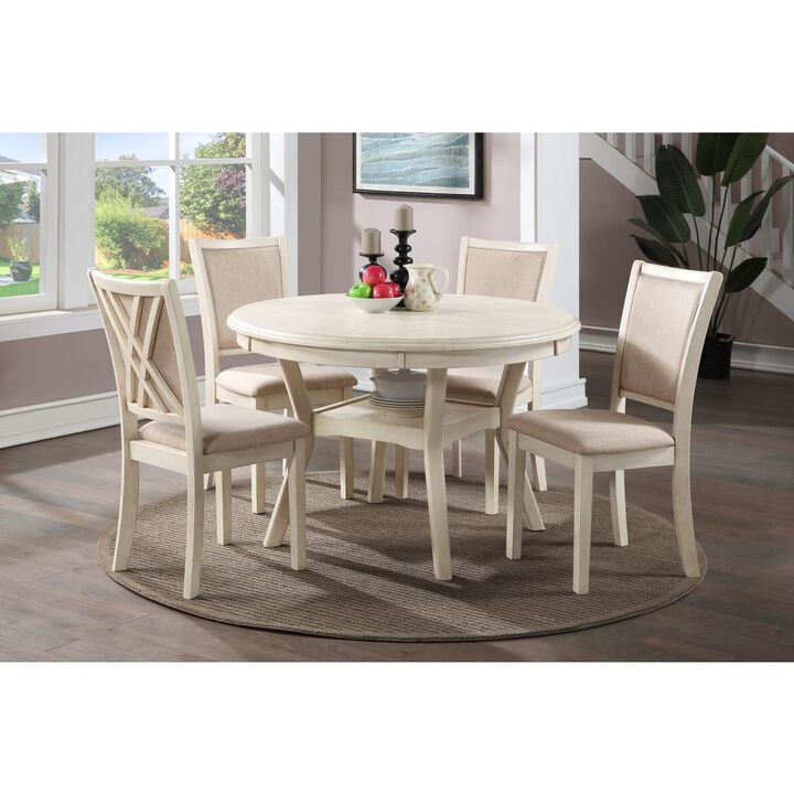 New Classic Furniture Furniture Amy 5-Piece Round Solid Wood Dining Set in Bisque